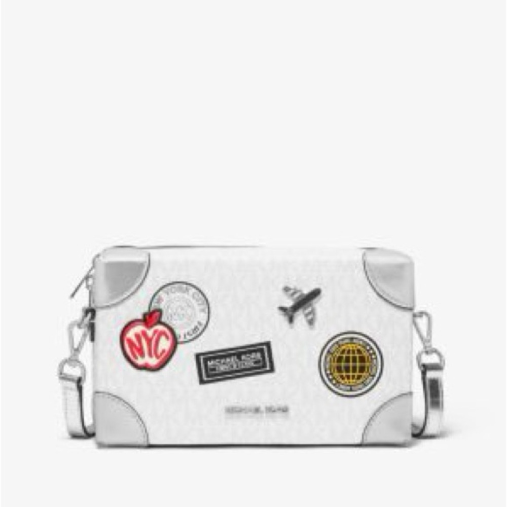 Jeanie Small Embellished Signature Logo Crossbody Bag white